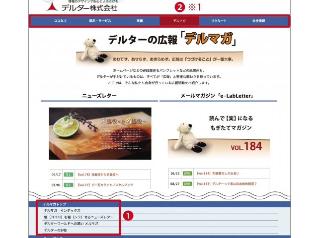 1、サブメニュー 2、メニュー